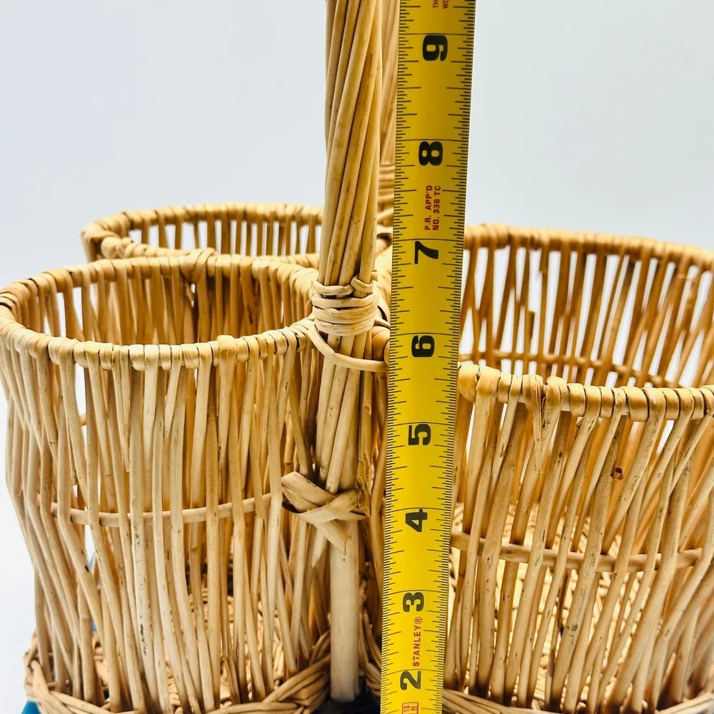 Vintage Wicker Woven Picnic Wine Bottle Basket with Handle Natural Farmhouse